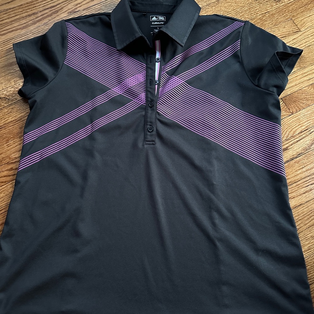 Adidas Women's Black and Purple Polo Shirt